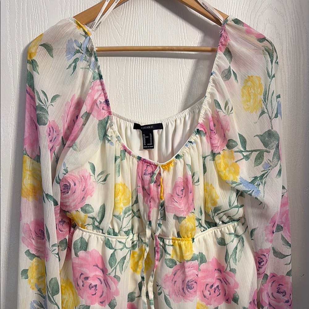 Forever 21 Floral Blouse with Pink and Yellow Roses - Picture 2 of 7